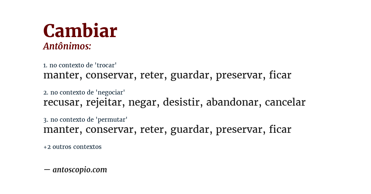 Antônimo de cambiar
