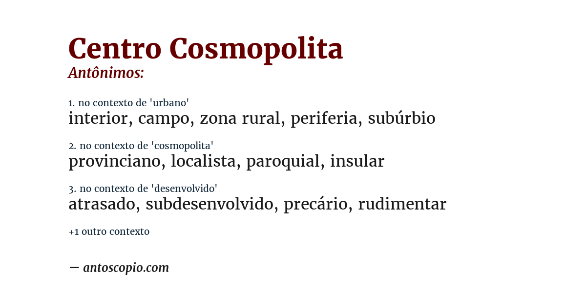 Antônimo de centro cosmopolita