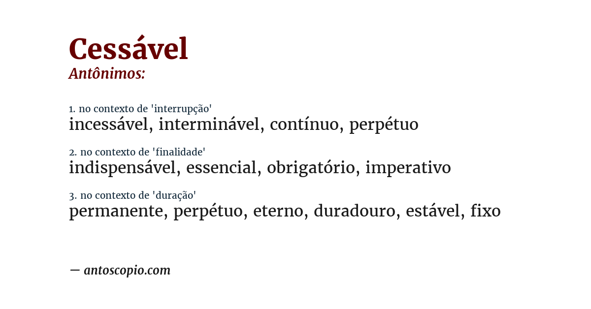 Antônimo de cessável