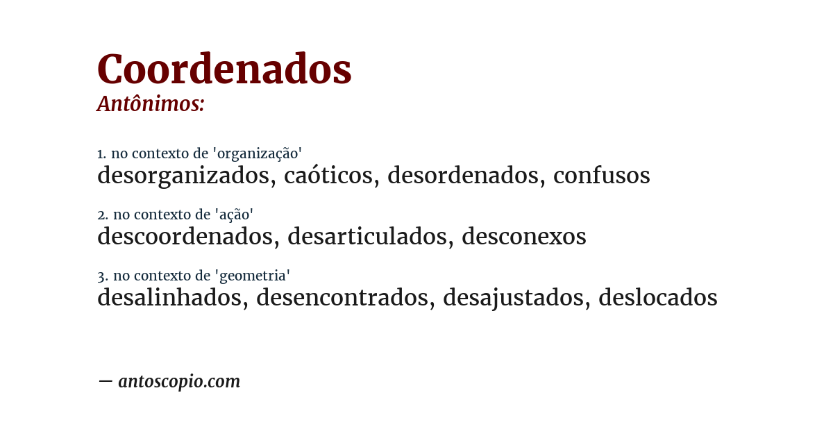 Antônimo de coordenados