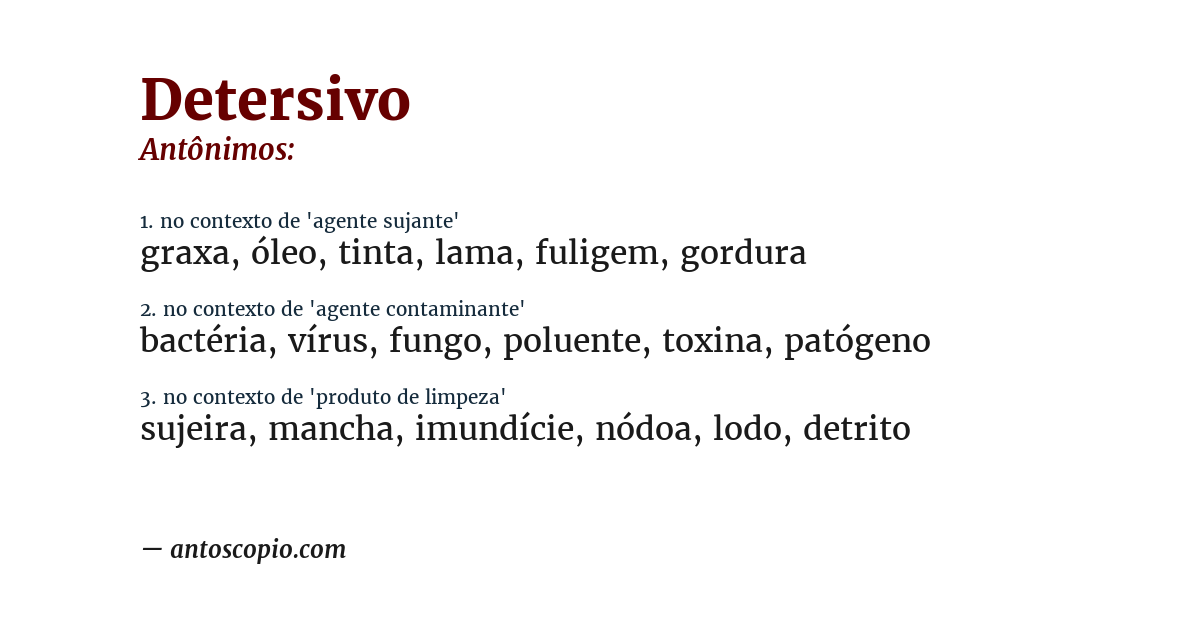 Antônimo de detersivo