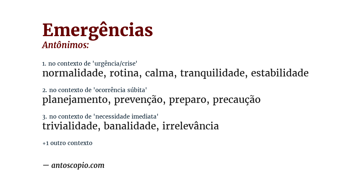 Antônimo de emergências