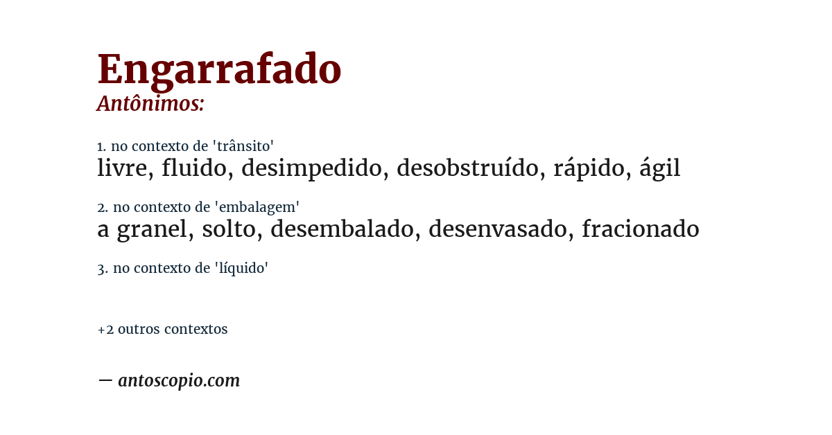 Antônimo de engarrafado