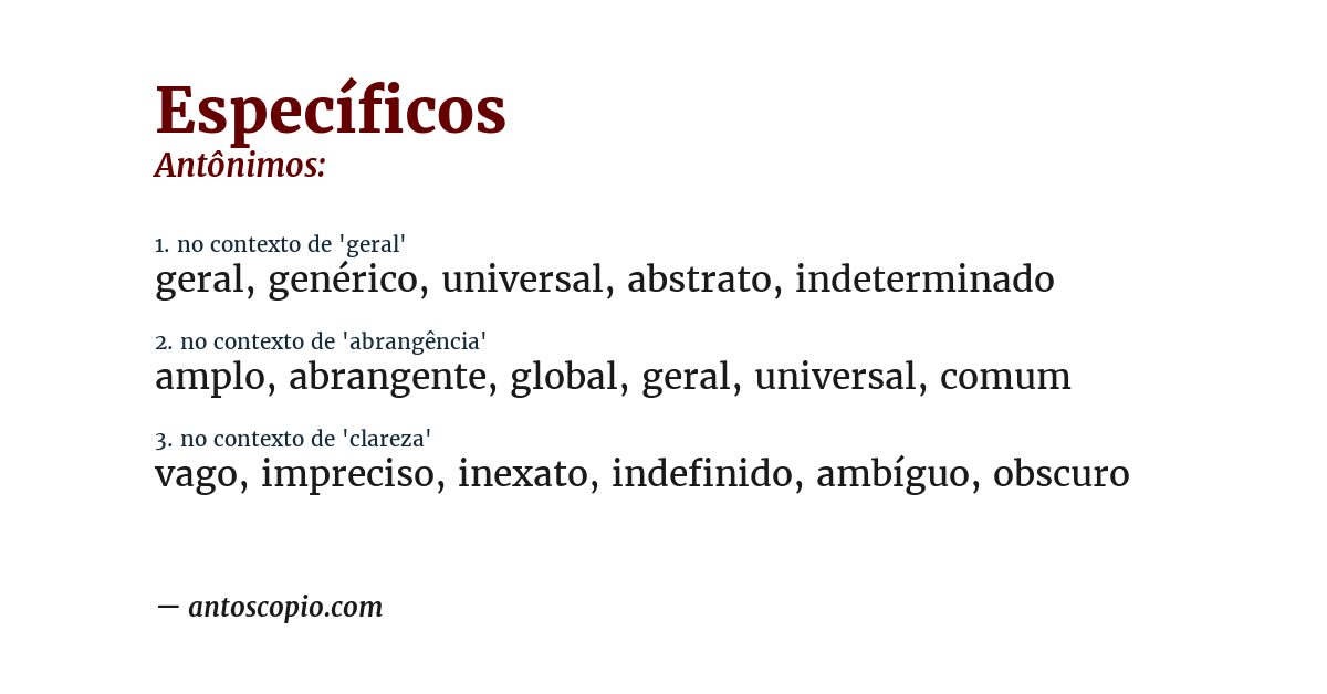 Antônimo de específicos