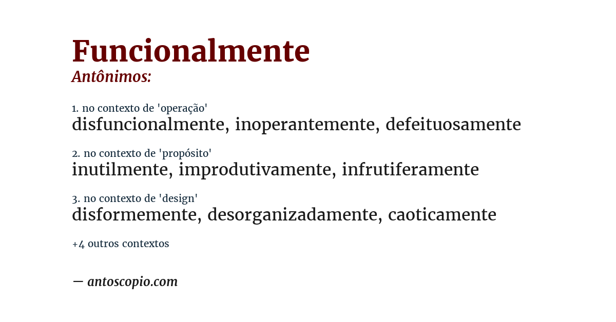 Antônimo de funcionalmente