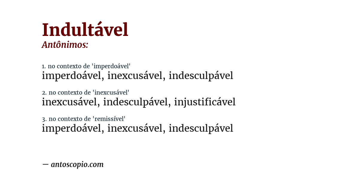 Antônimo de indultável