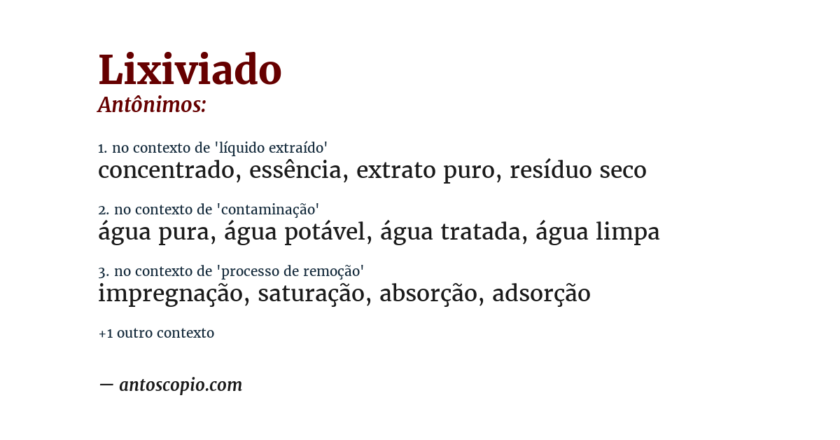 Antônimo de lixiviado