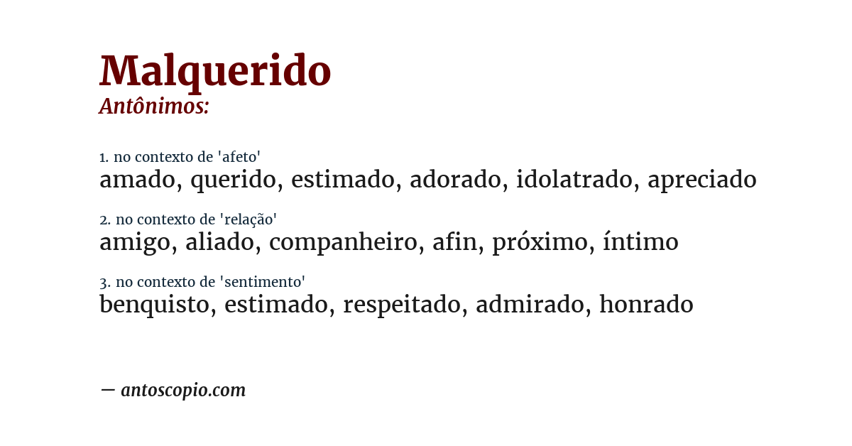 Antônimo de malquerido