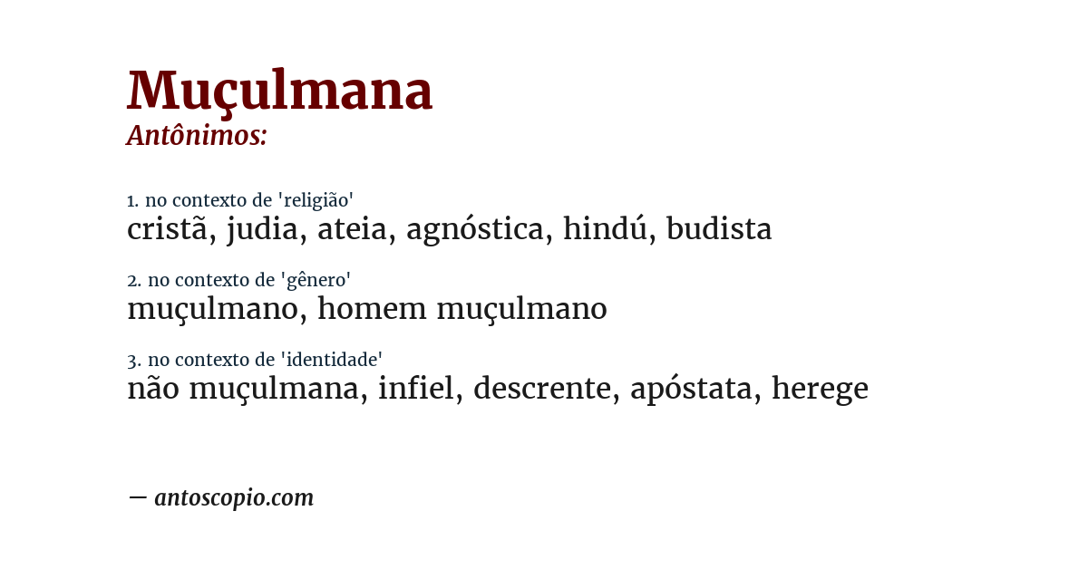 Antônimo de muçulmana