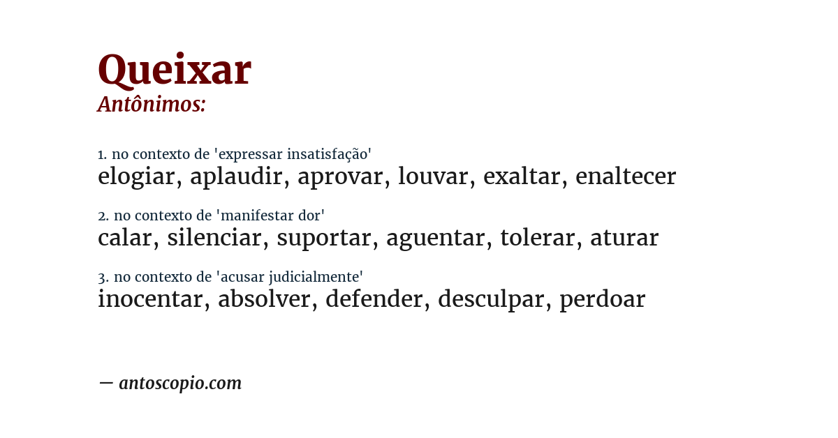 Antônimo de queixar