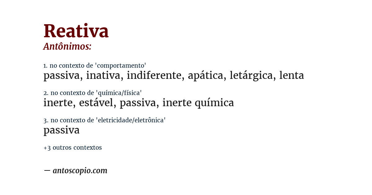 Antônimo de reativa