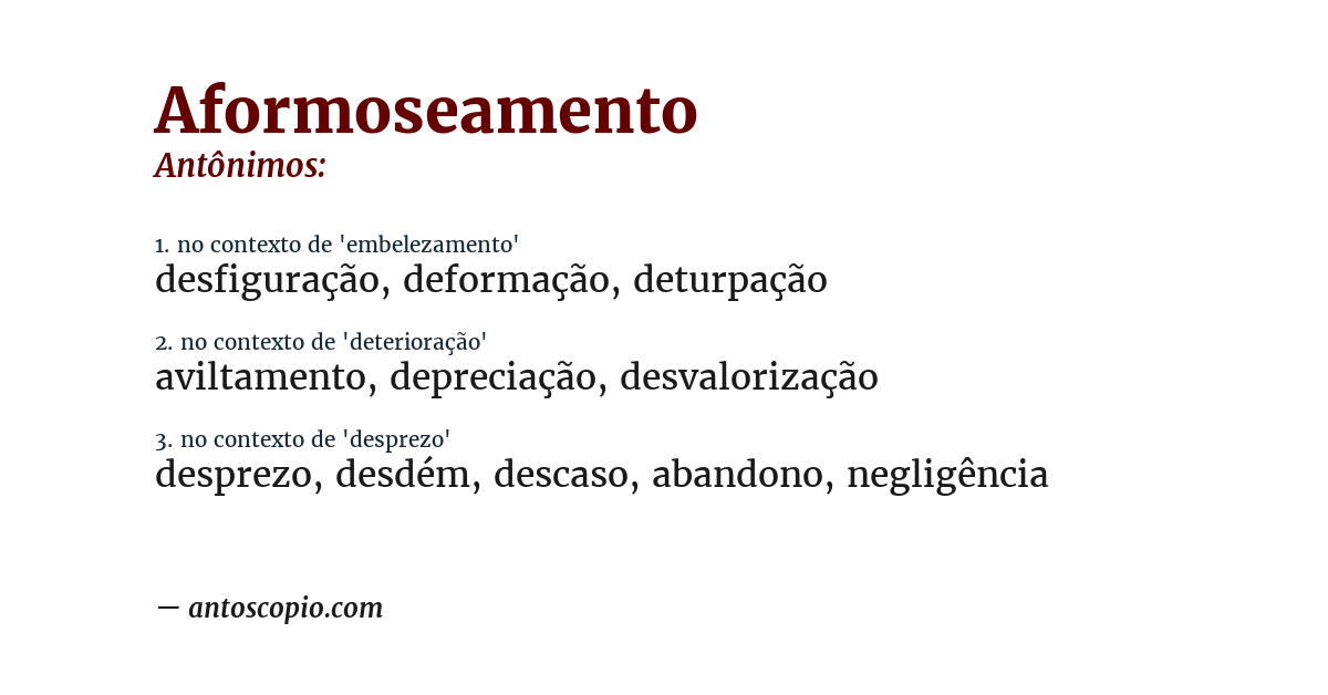 Antônimo de aformoseamento