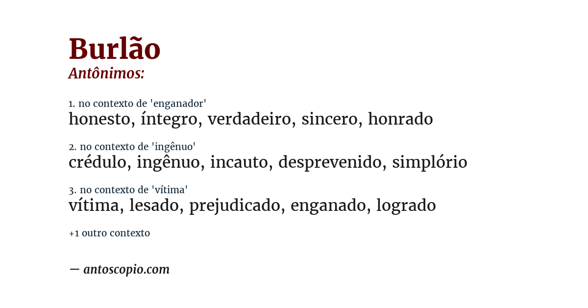 Antônimo de burlão