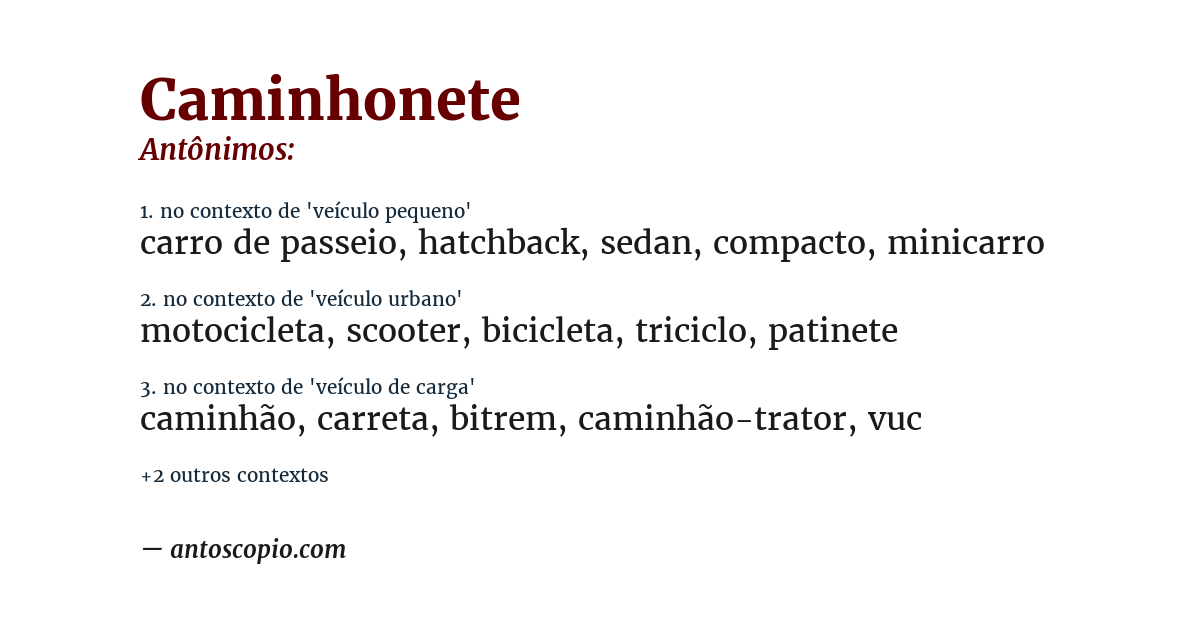 Antônimo de caminhonete