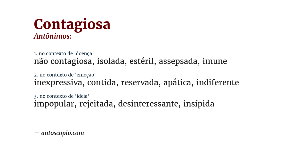 Antônimo de contagiosa