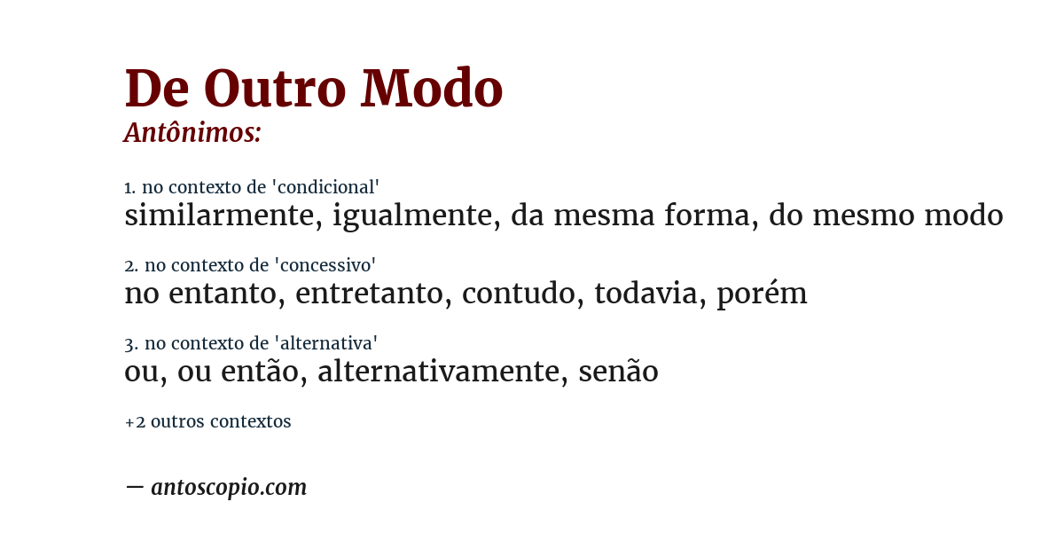 Antônimo de de outro modo