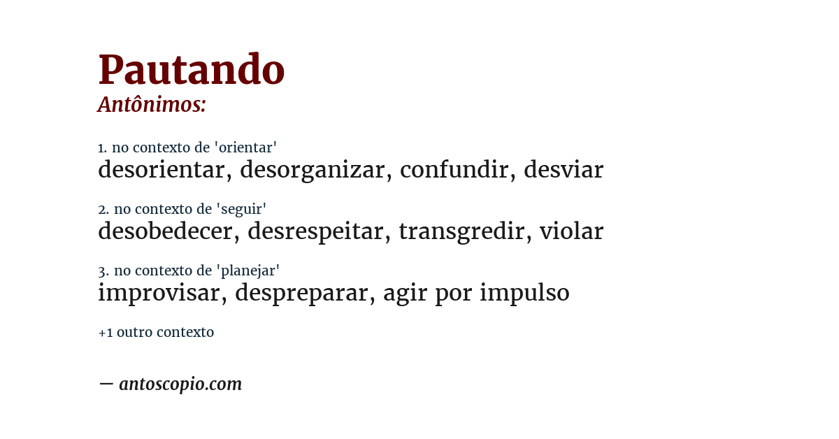 Antônimo de pautando