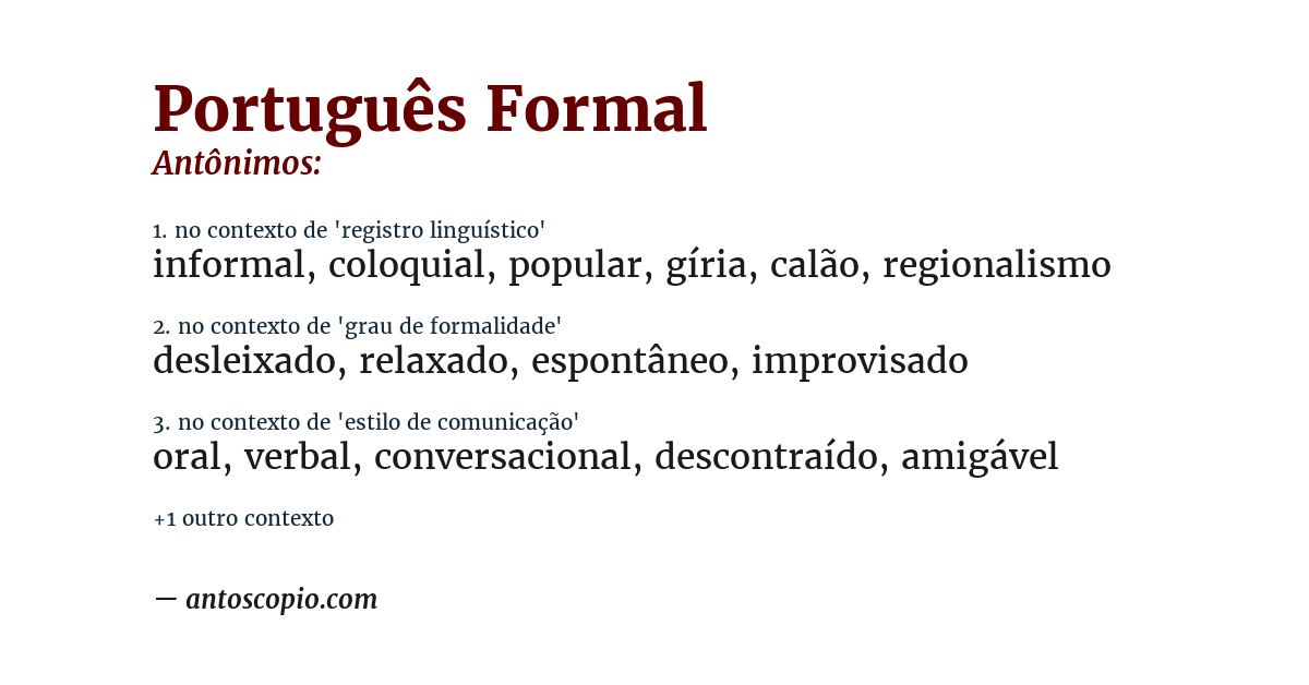Antônimo de português formal