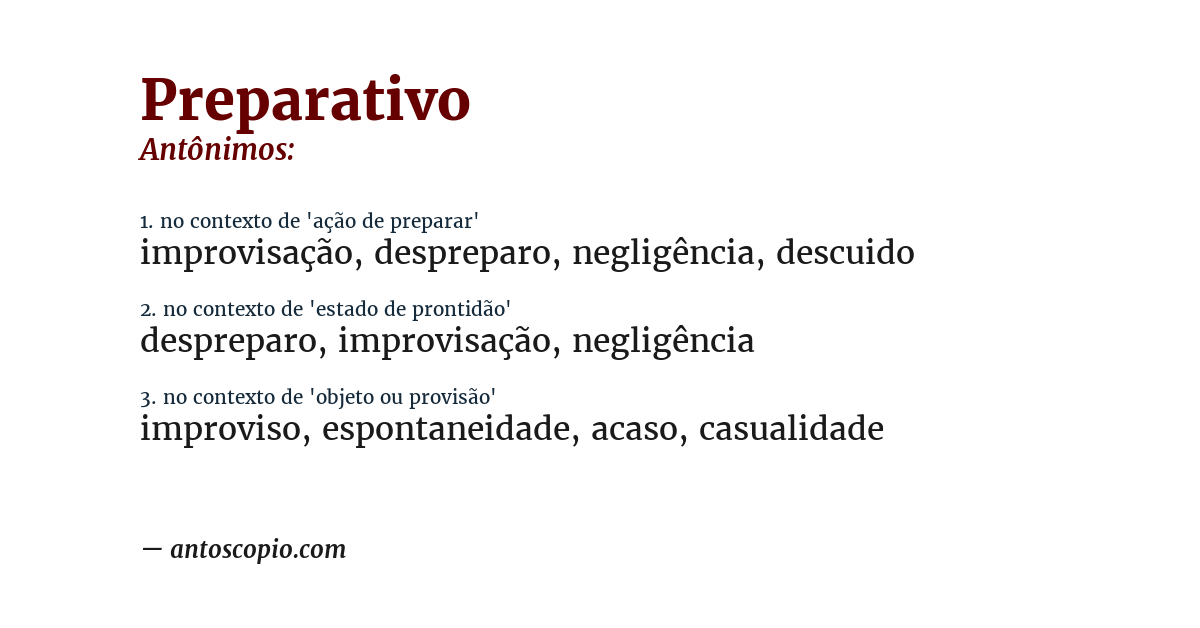 Antônimo de preparativo