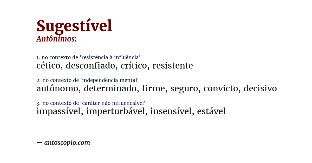 Antônimo de sugestível