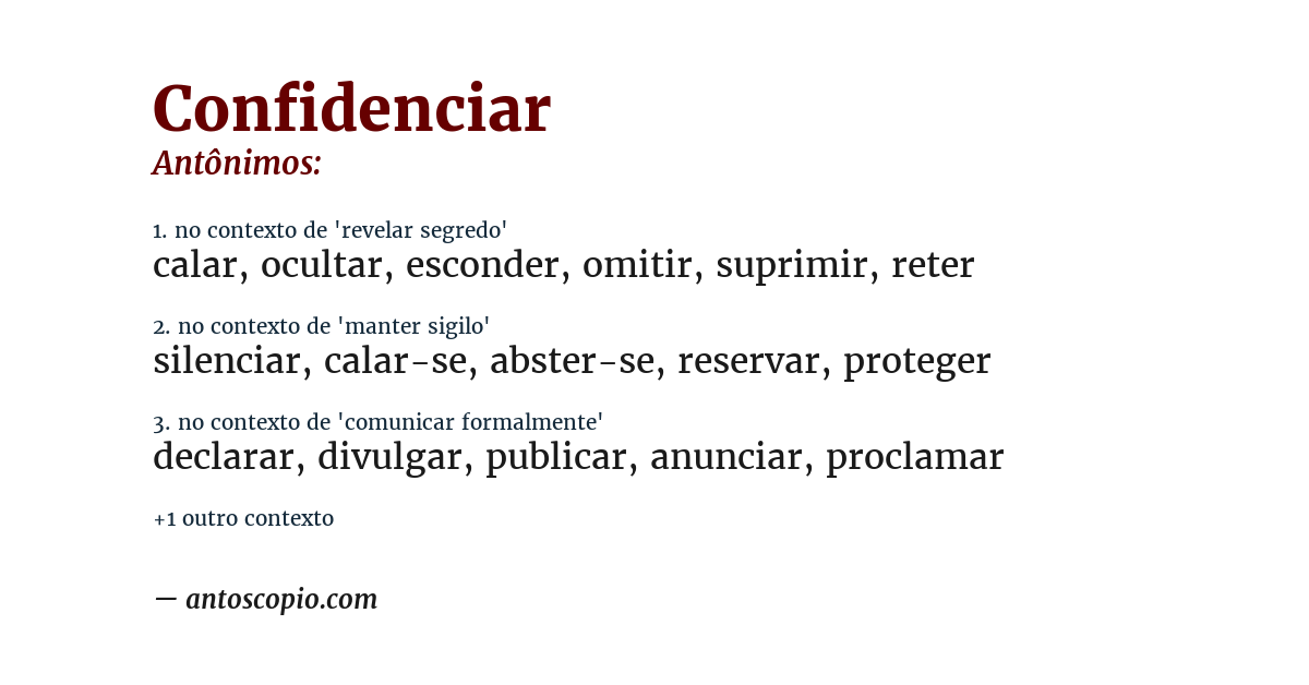 Antônimo de confidenciar