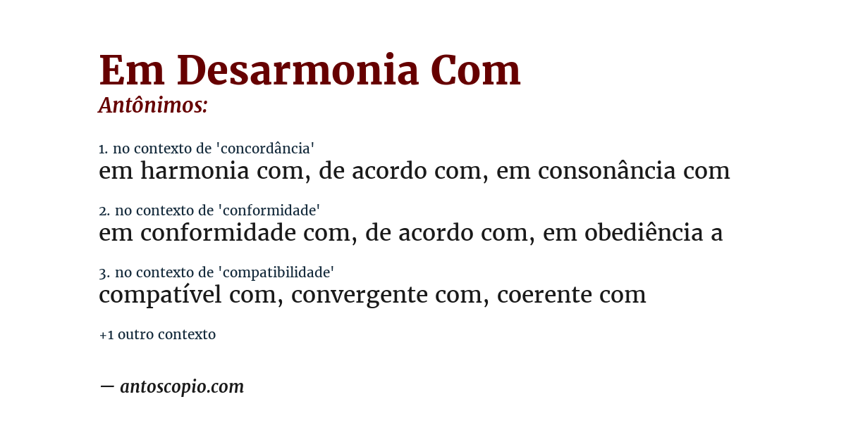 Antônimo de em desarmonia com