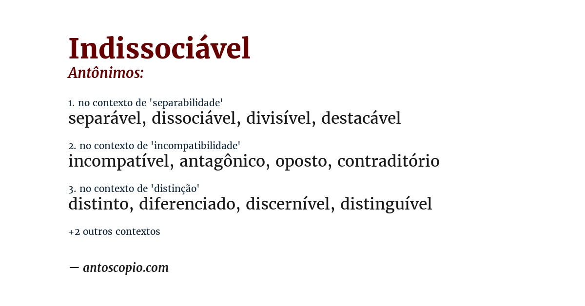 Antônimo de indissociável