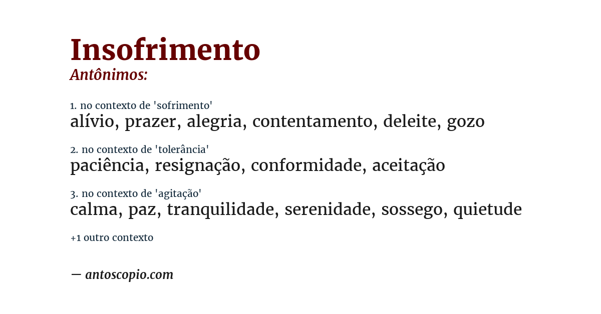 Antônimo de insofrimento