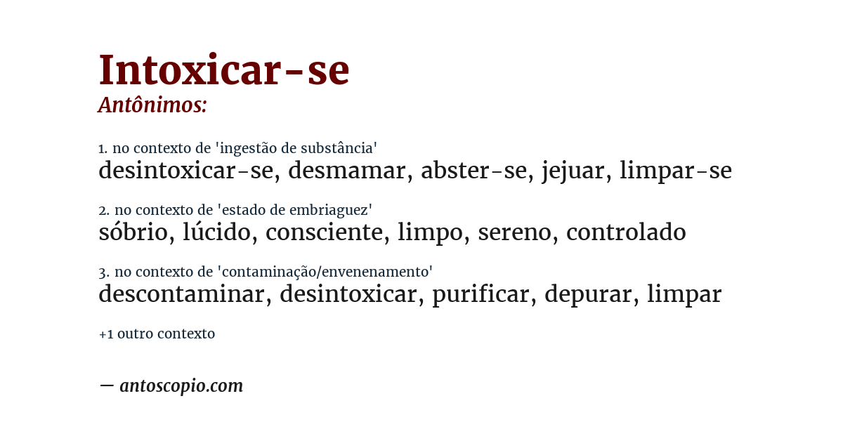 Antônimo de intoxicar-se