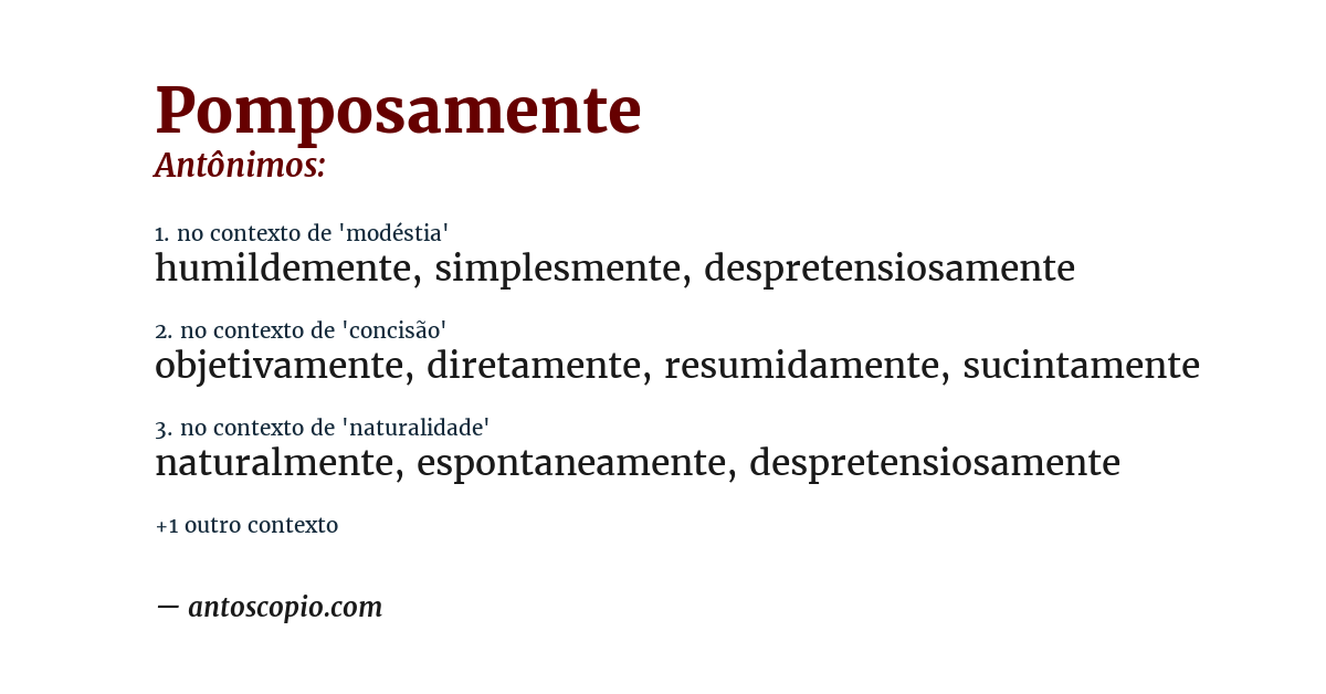 Antônimo de pomposamente