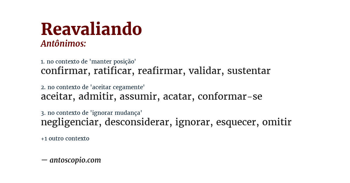 Antônimo de reavaliando