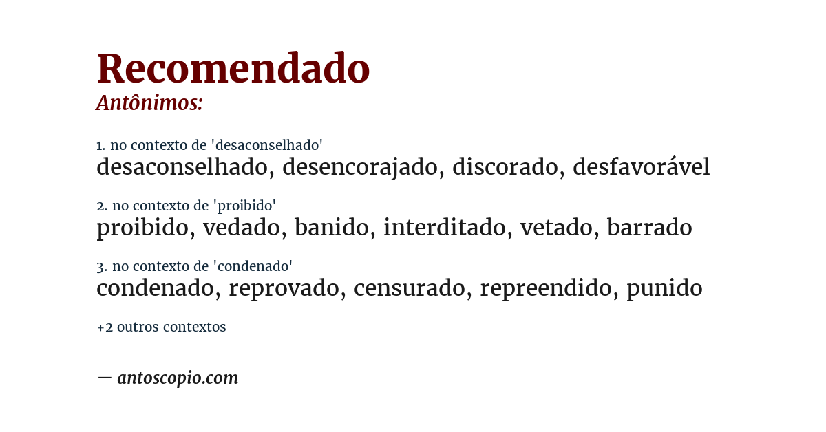 Antônimo de recomendado