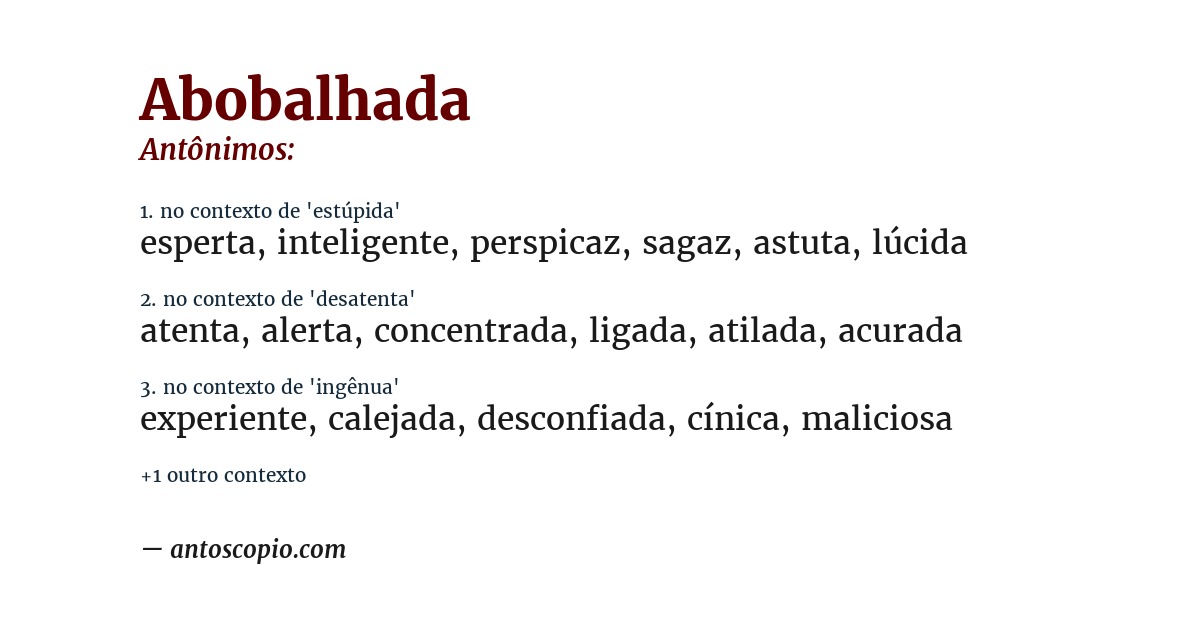 Antônimo de abobalhada