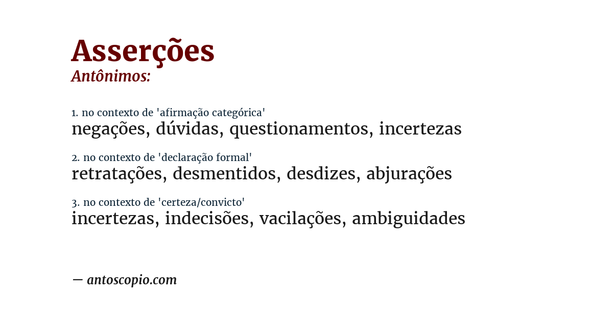 Antônimo de asserções