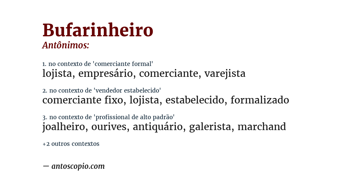 Antônimo de bufarinheiro