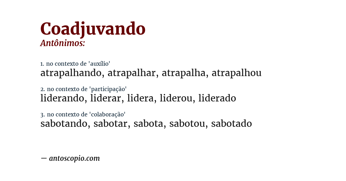 Antônimo de coadjuvando