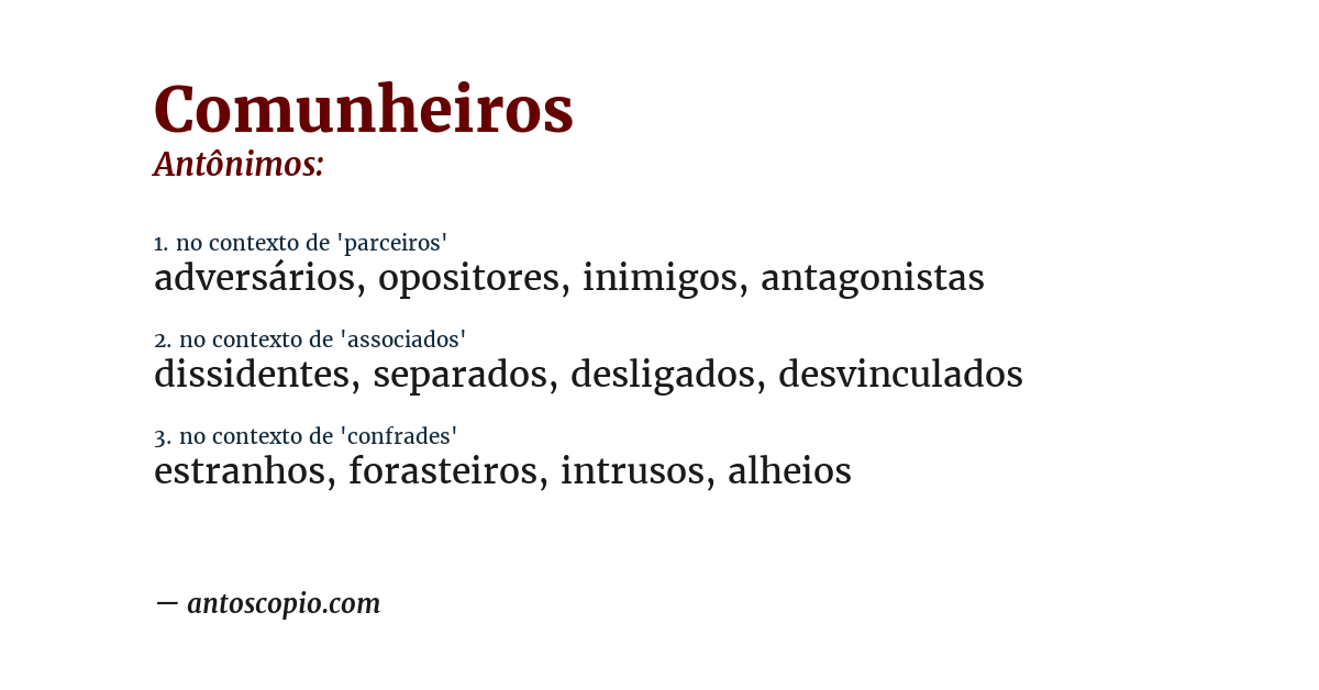 Antônimo de comunheiros