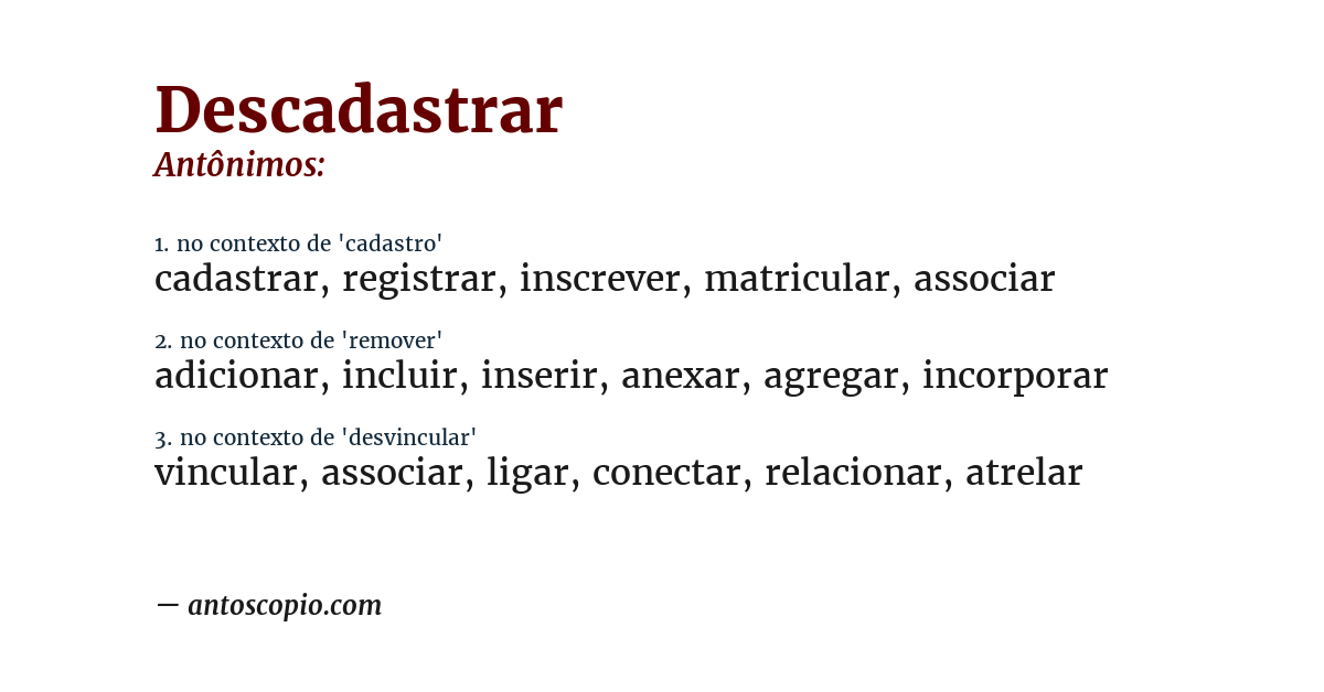Antônimo de descadastrar