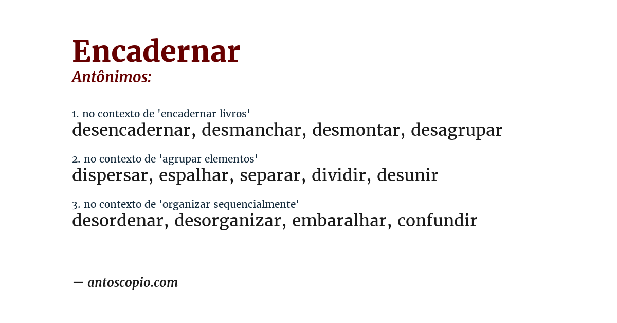 Antônimo de encadernar