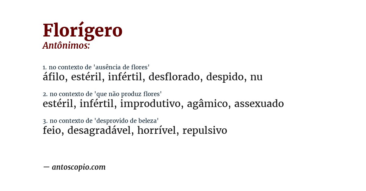 Antônimo de florígero