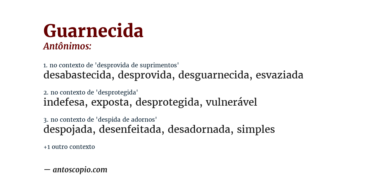 Antônimo de guarnecida