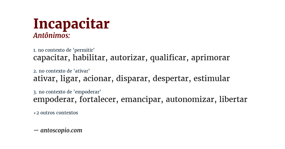 Antônimo de incapacitar