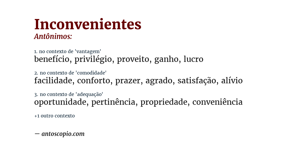 Antônimo de inconvenientes