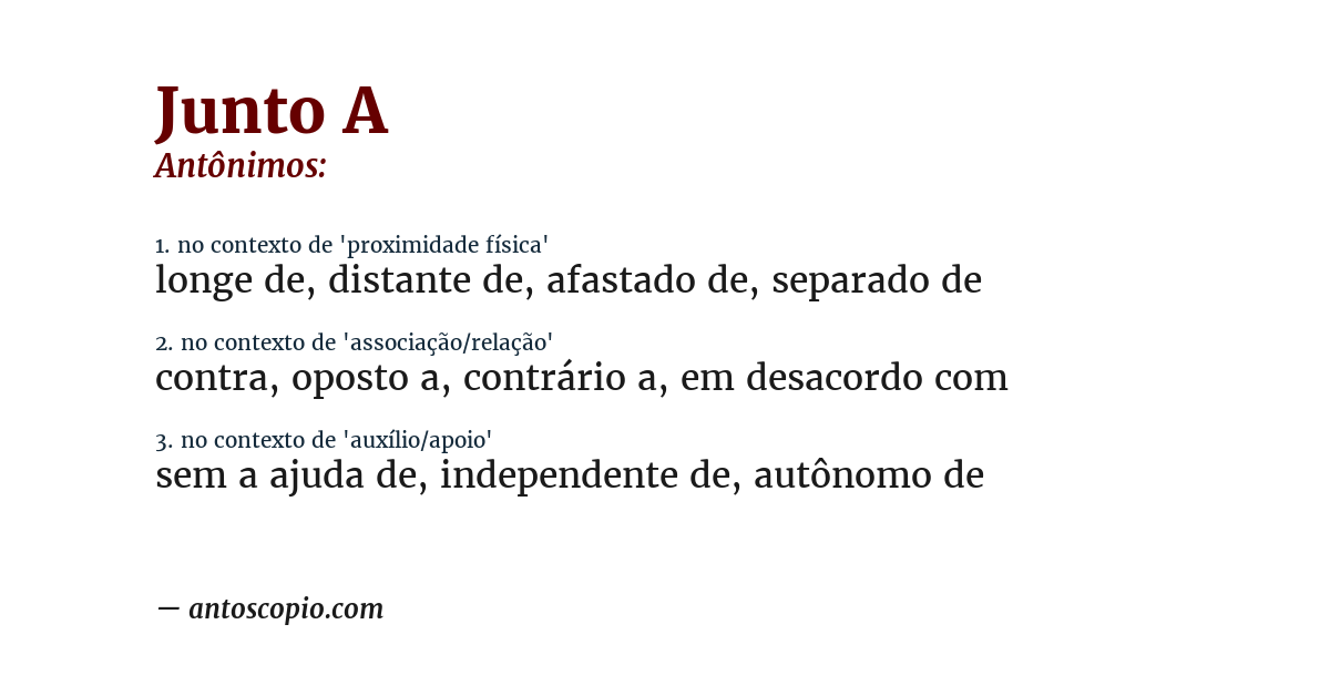 Antônimo de junto a