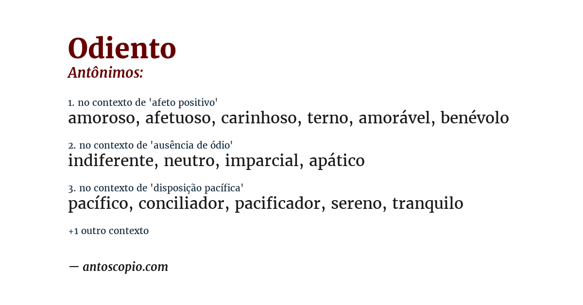 Antônimo de odiento