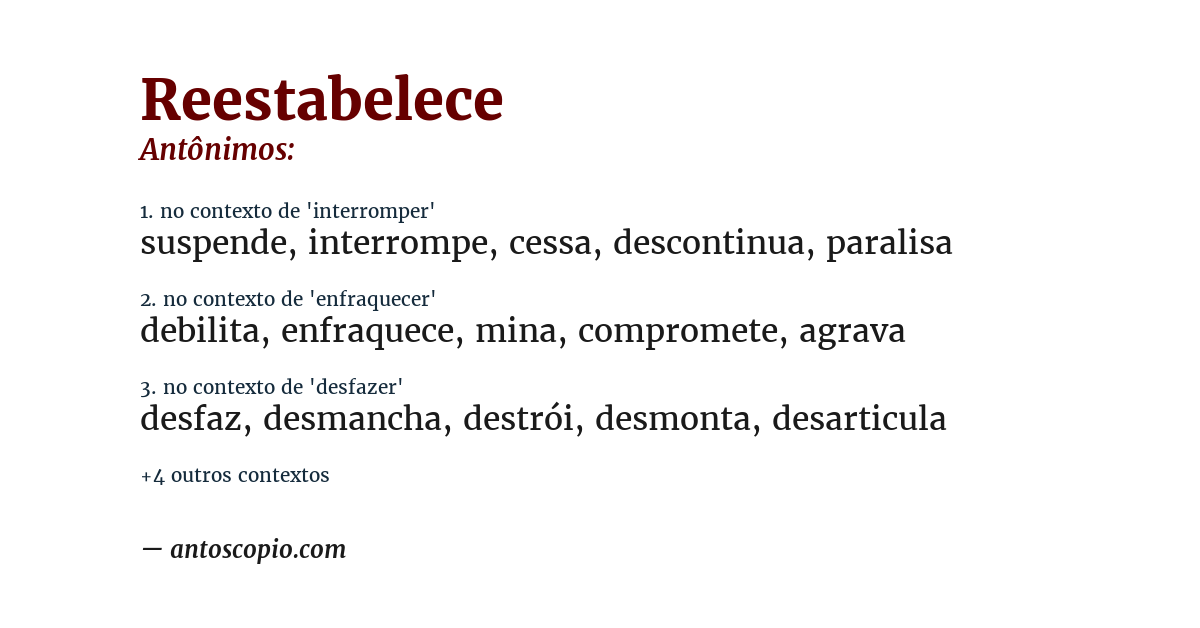 Antônimo de reestabelece