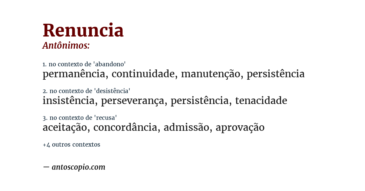 Antônimo de renuncia