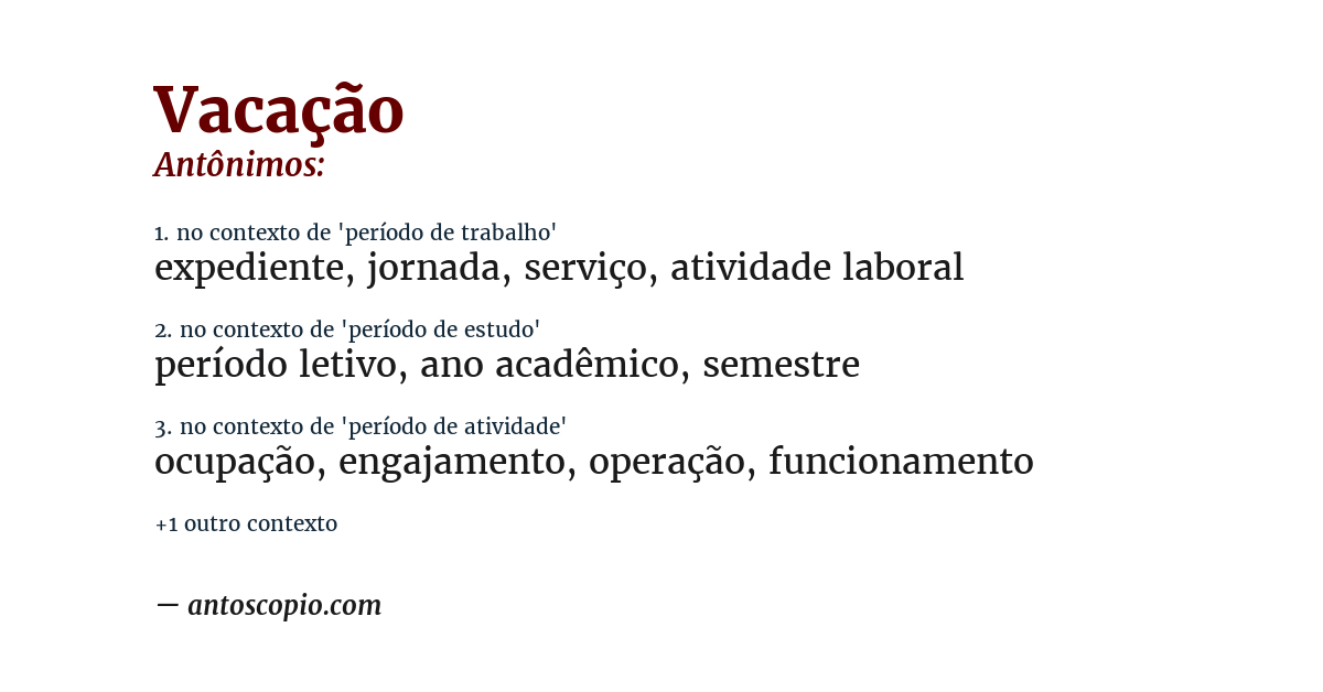 Antônimo de vacação