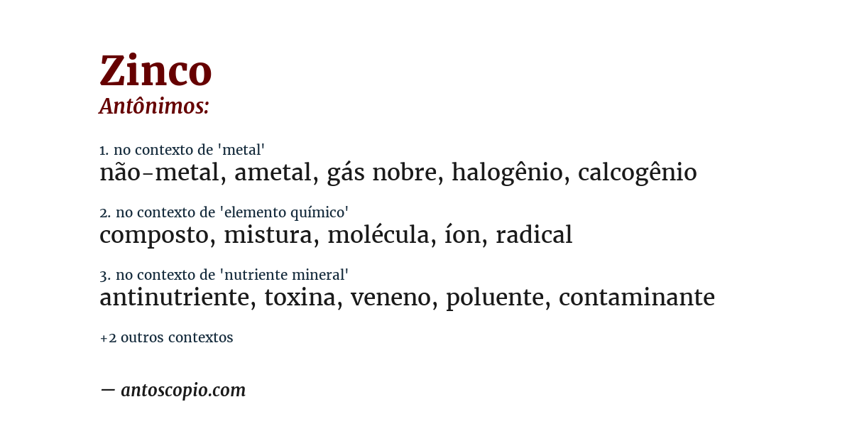 Antônimo de zinco