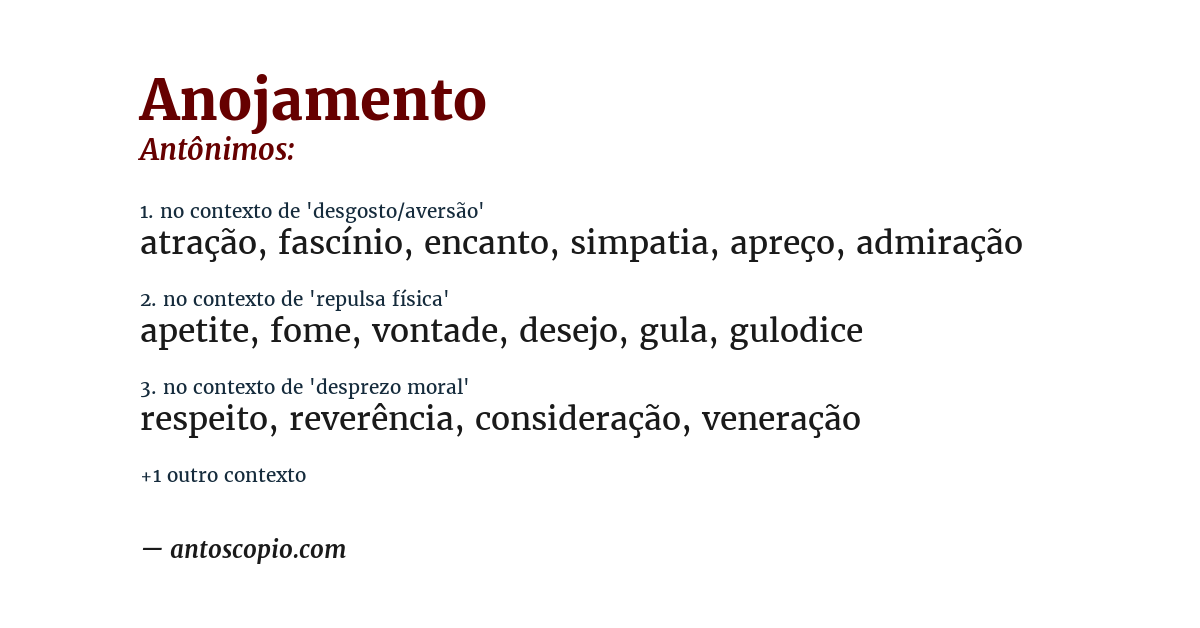 Antônimo de anojamento